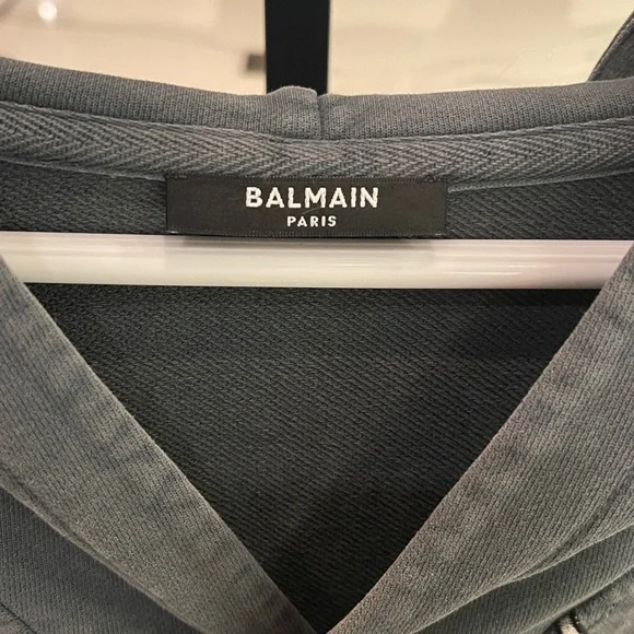 Balmain Charcoal Distressed Hoodie- Embroidered Dragon Design/ COA - Unisex - Picture 3 of 8